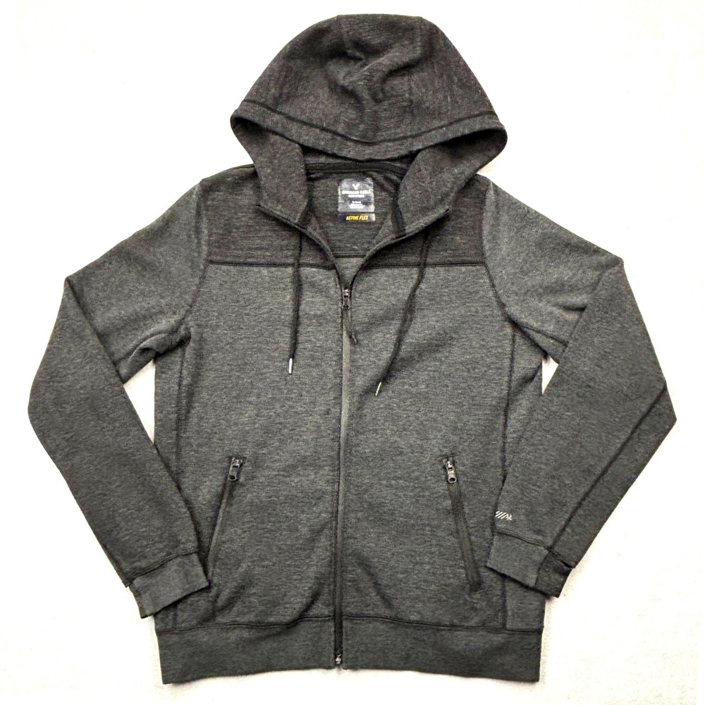 American‎ Eagle Active Flex Mens Medium Charcoal Grey Full Zip Hoodie Sweatshirt